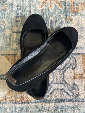 Louis Vuitton Black Suede Ballet Flats with Brown Heel Tab